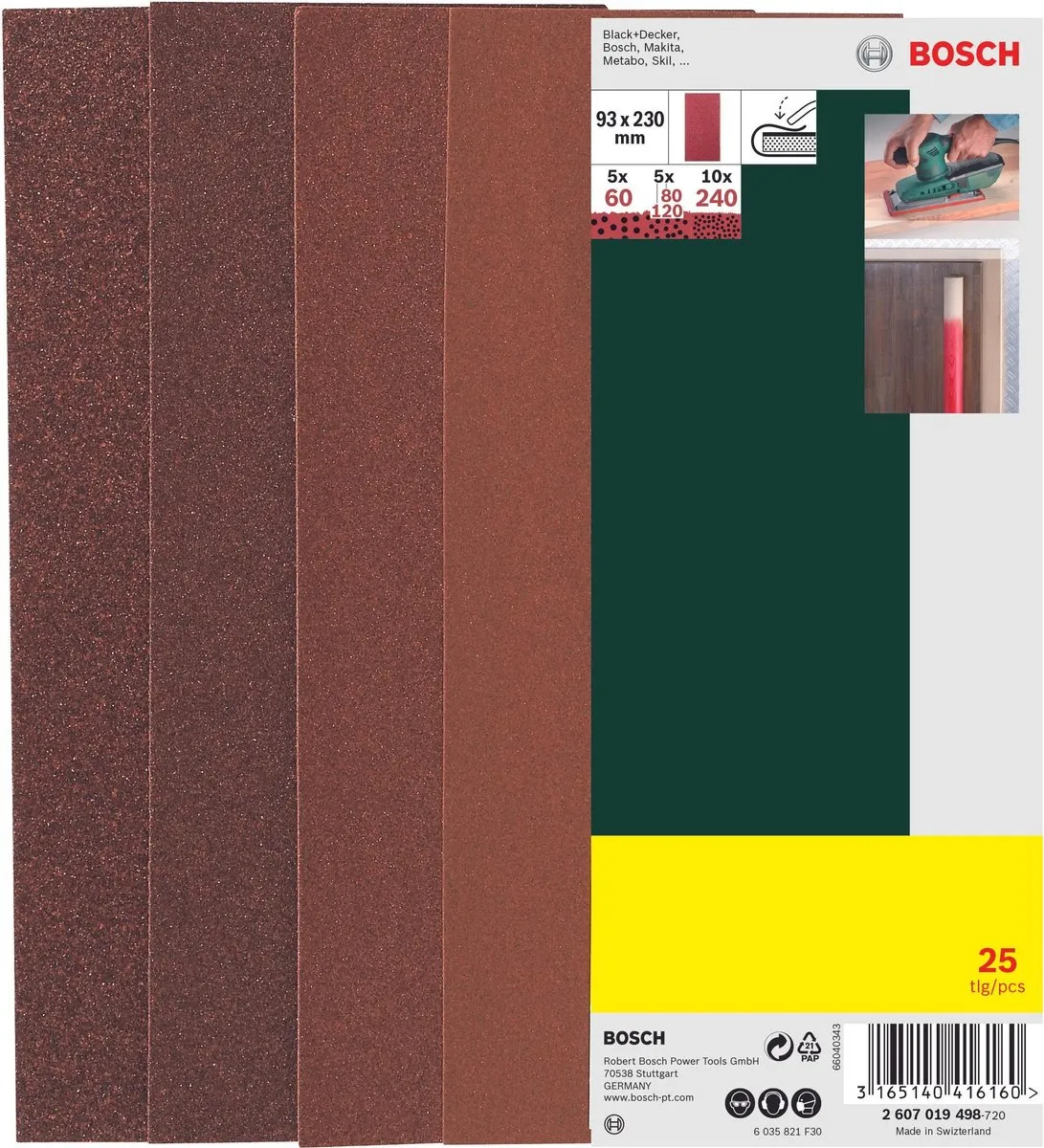 Bosch 25-delige Schuurbladenset - 93x230mm - Korrel 60/80/120/240