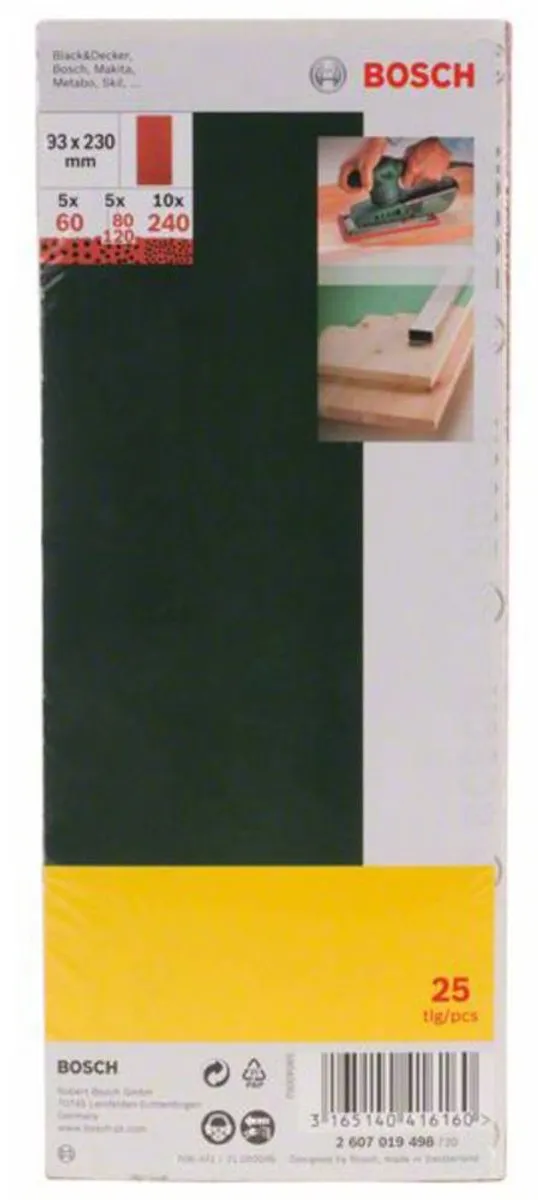 Bosch 25-delige Schuurbladenset - 93x230mm - Korrel 60/80/120/240