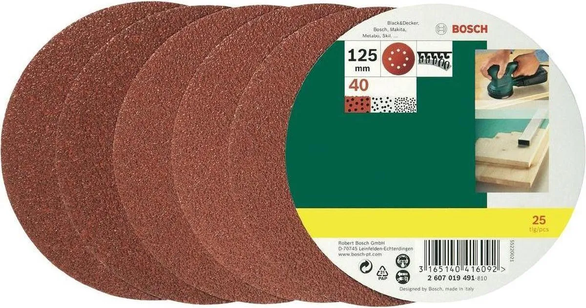Bosch 25-delige Schuurbladenset 125mm - Korrel 40