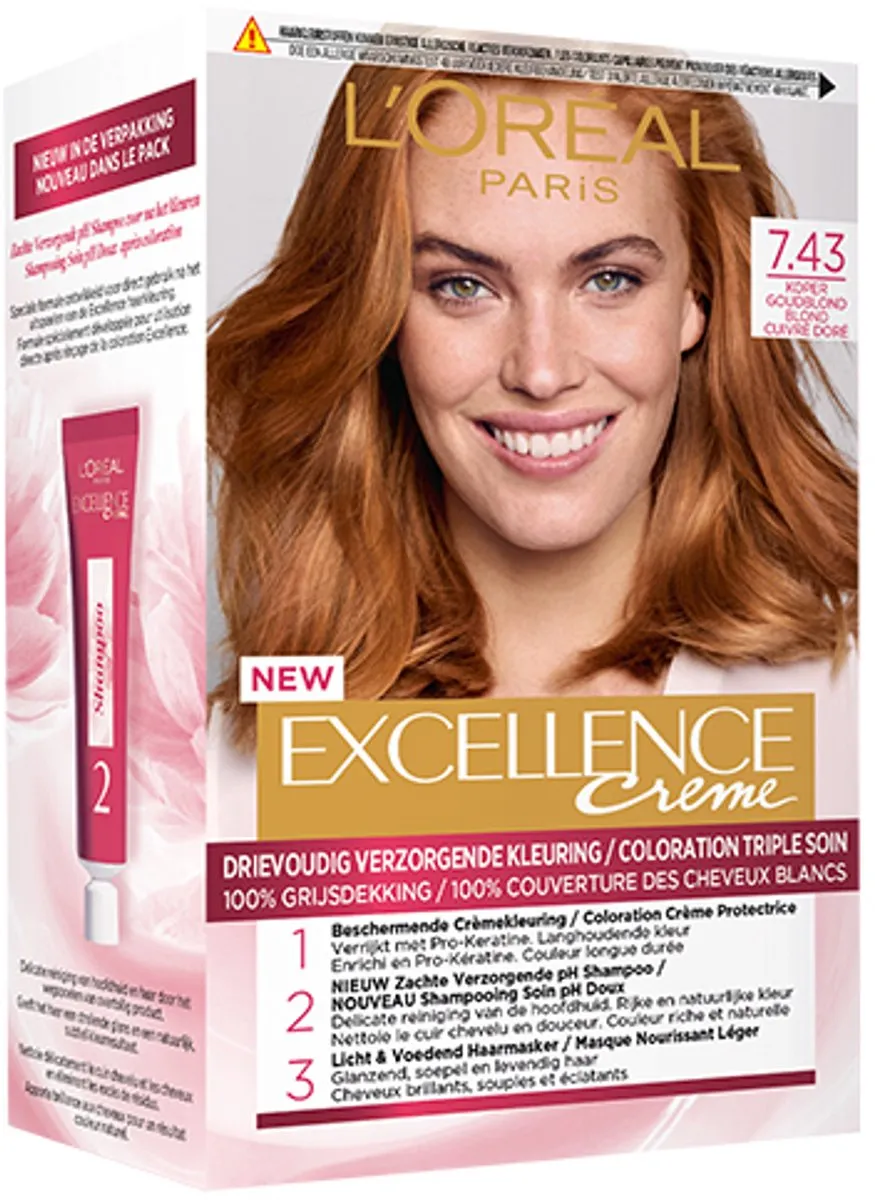 L'Oréal Paris Excellence Crème 7.43 Koper Goudblond - 1035ml