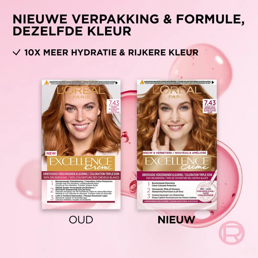 L'Oréal Paris Excellence Crème 7.43 Koper Goudblond - 1035ml