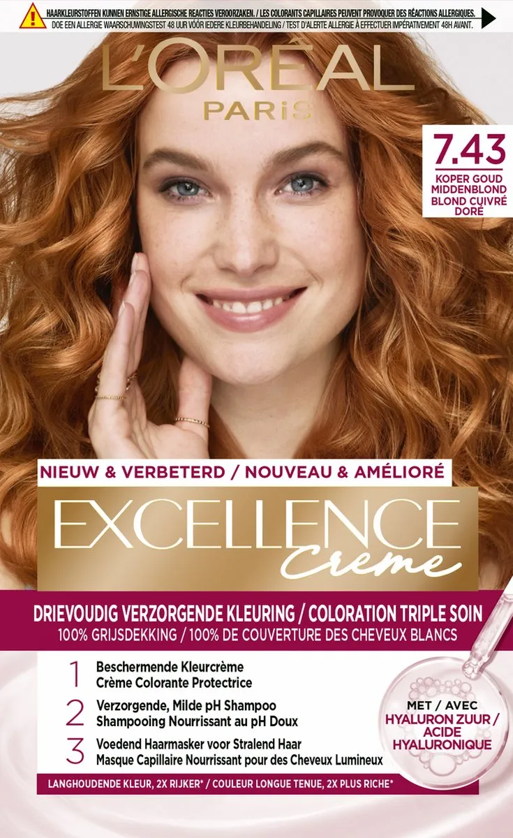 L'Oréal Paris Excellence Crème 7.43 Koper Goudblond - 1035ml