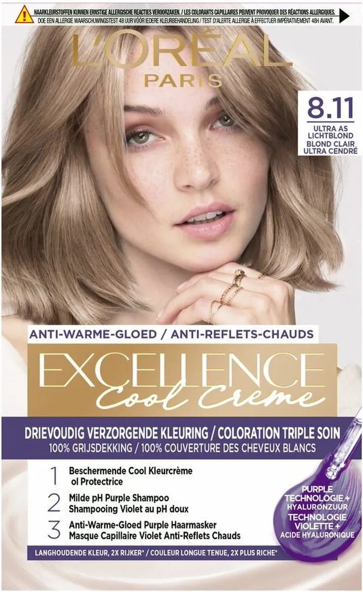 L'Oréal Paris Excellence Cool Cream 8.11 Ultra Ash Lichtblond - 6 Stuks
