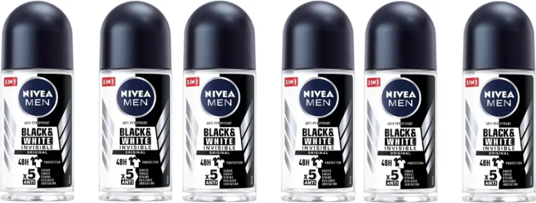 NIVEA Men Black & White Invisible Roll-On Deo - 6x50ml