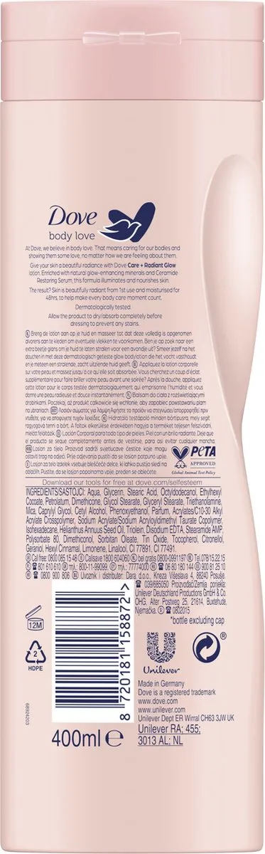 Dove Body Love Bodylotion - 2400ml (6x400ml) - Ceramide & Glansversterkers