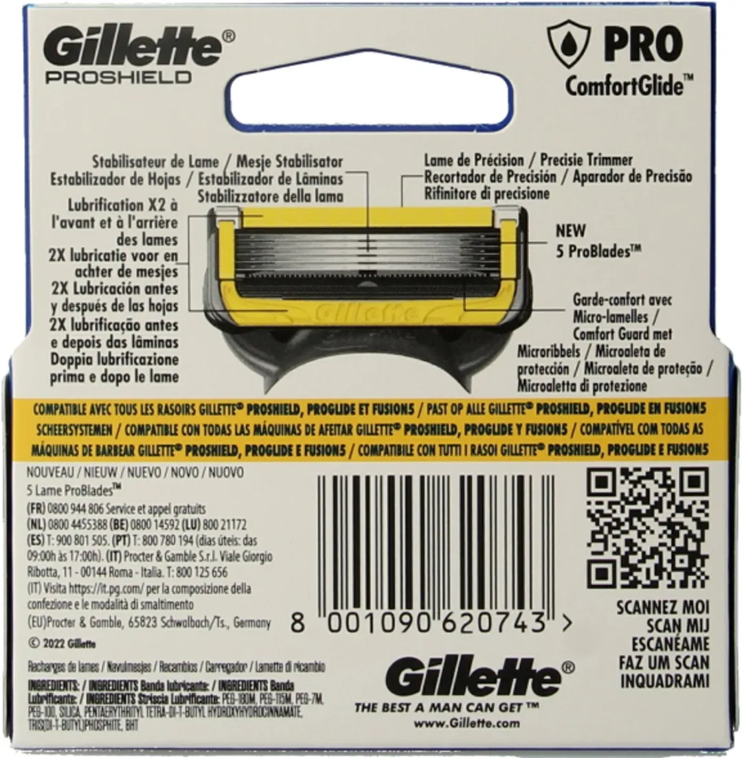 Gillette ProShield 3 Scheermesjes - 4 Bladen - Blauw/Geel/Zwart