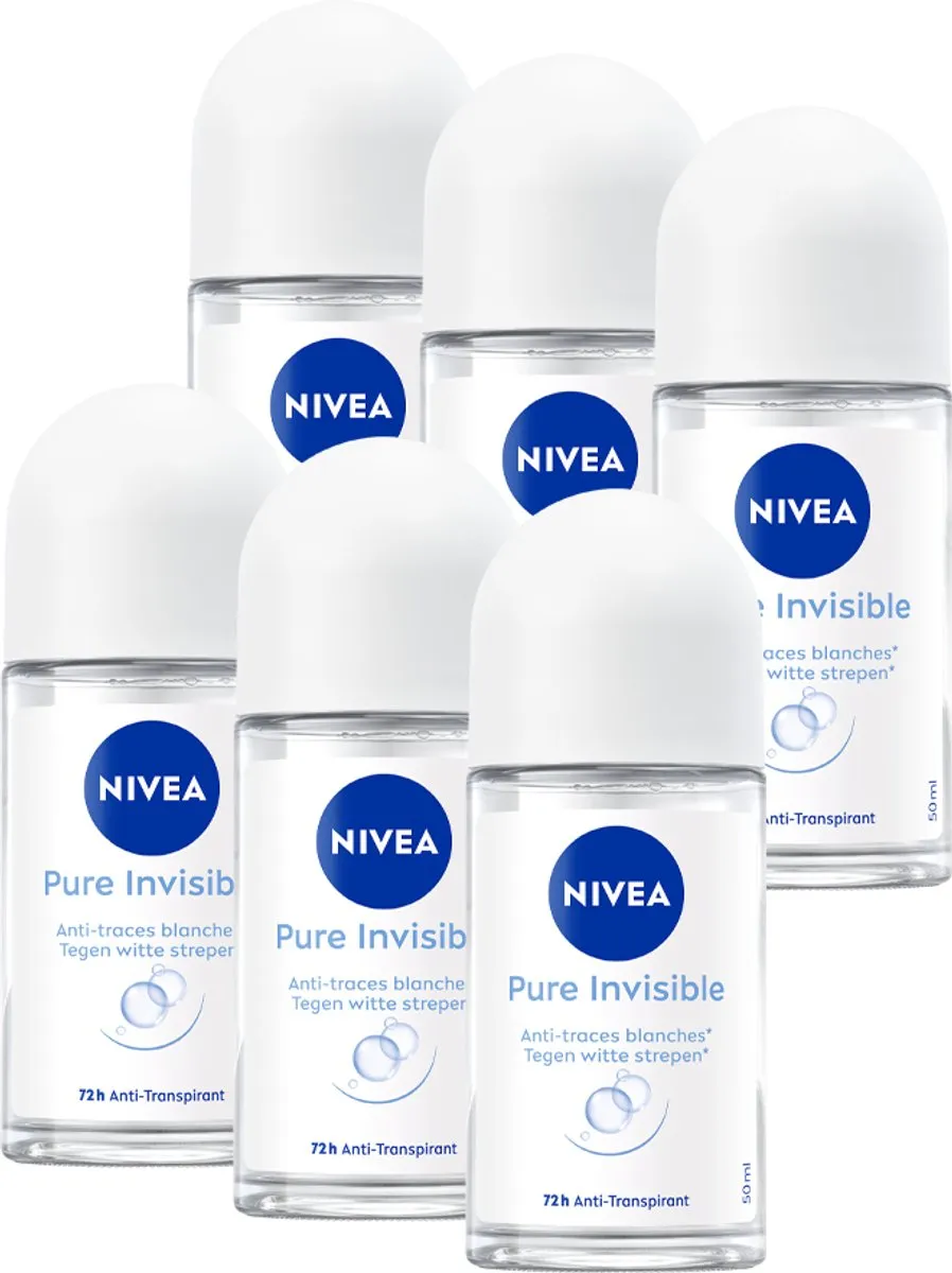 NIVEA Pure Invisible Anti-transpirant Deo Roller 6x50ml