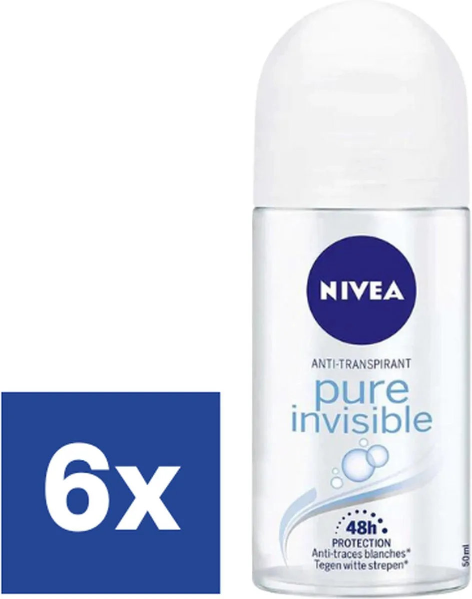 NIVEA Pure Invisible Anti-transpirant Deo Roller 6x50ml