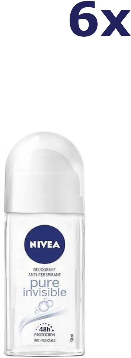 NIVEA Pure Invisible Anti-transpirant Deo Roller 6x50ml