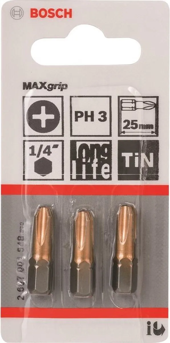 Bosch MAXGRIP/PH3 Boormachinebits - 3 Stuks