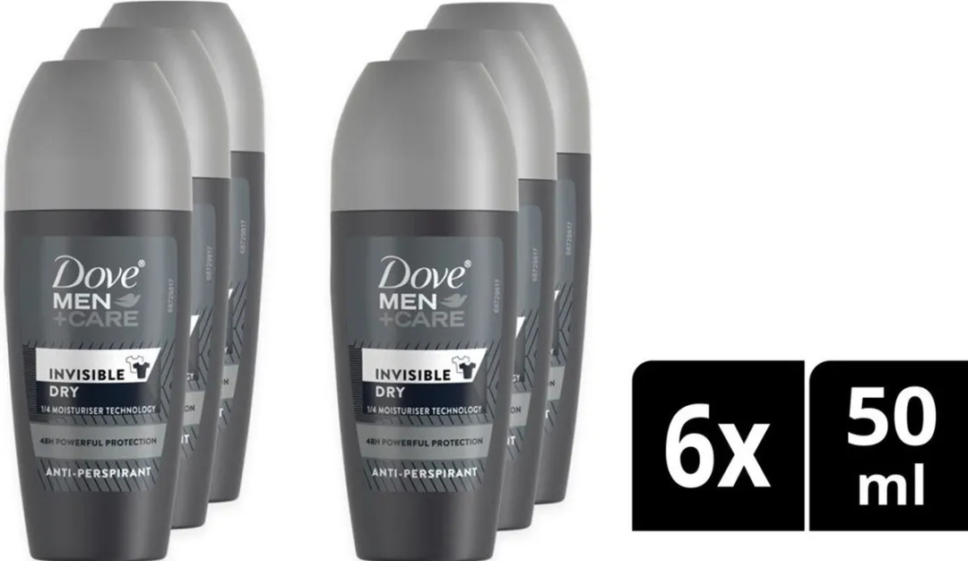 Dove Men+Care Invisible Dry Roll-on 50ml - 6 Stuks