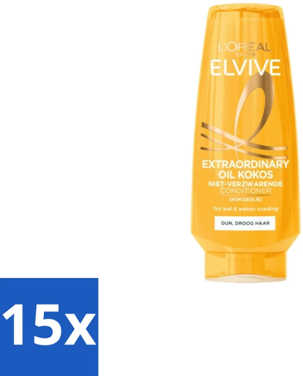 15 x L'Oréal Elvive Extraordinary Oil Conditioner Kokos 200 ml - Conditioner Kokosolie - Droog Haar - Voeding Haar - Zachtheid Haar - Glans Haar