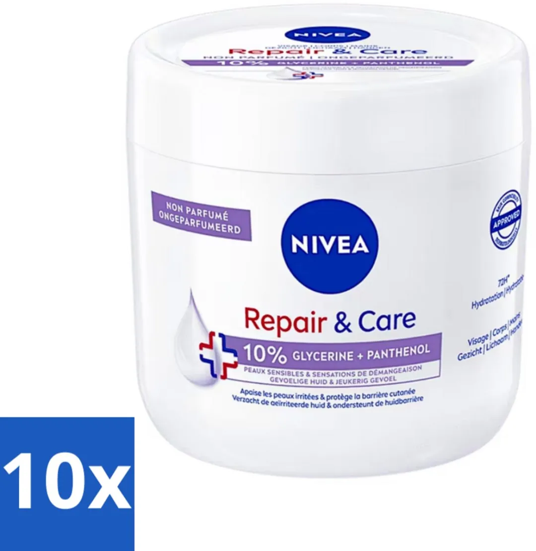 NIVEA Herstel & Verzorging Gevoelig Bodycrème 400ml - 10 Stuks
