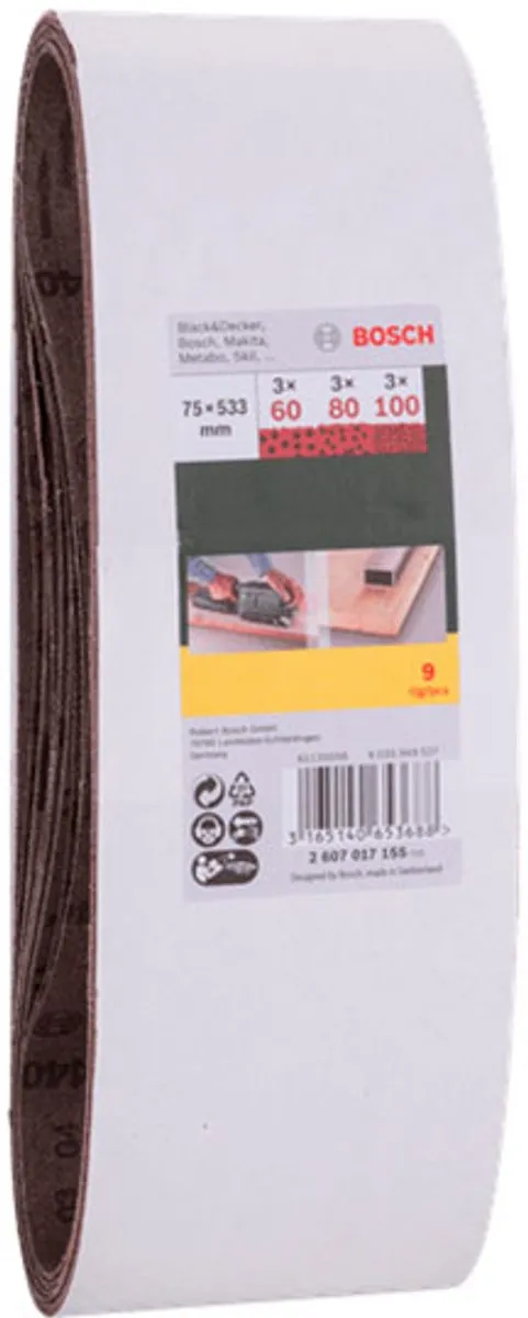 Bosch 9-delige Schuurbandenset 74x533mm - Korrel 60/80/100