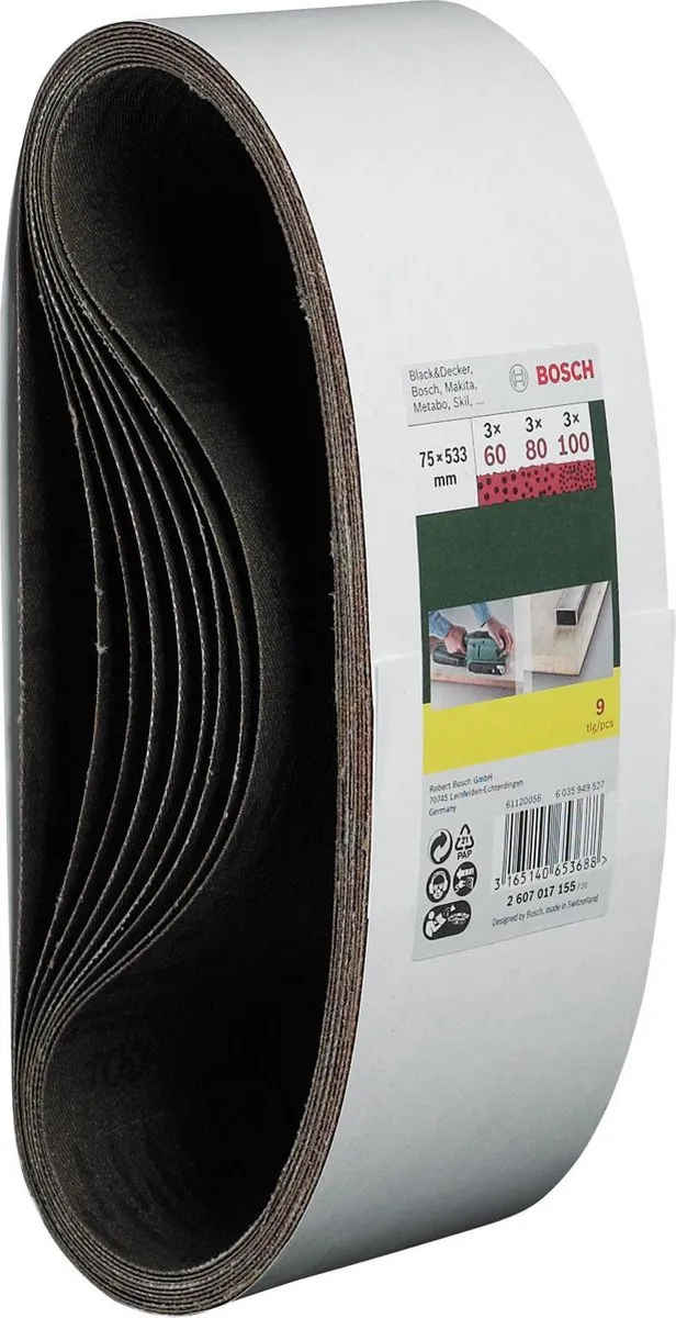 Bosch 9-delige Schuurbandenset 74x533mm - Korrel 60/80/100 - afbeelding 6 van 6