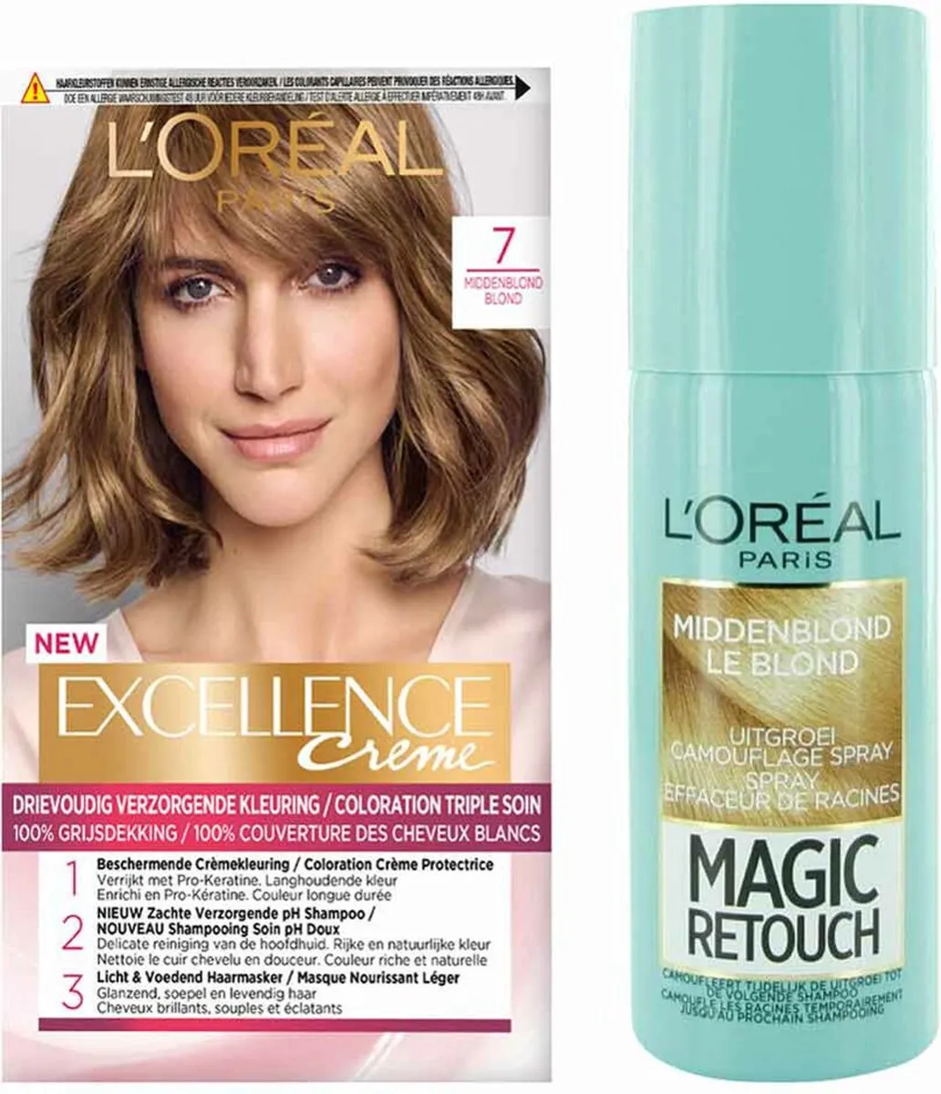 L'Oréal Paris Excellence Crème 7 Middenblond & Magic Retouch Spray 75ml
