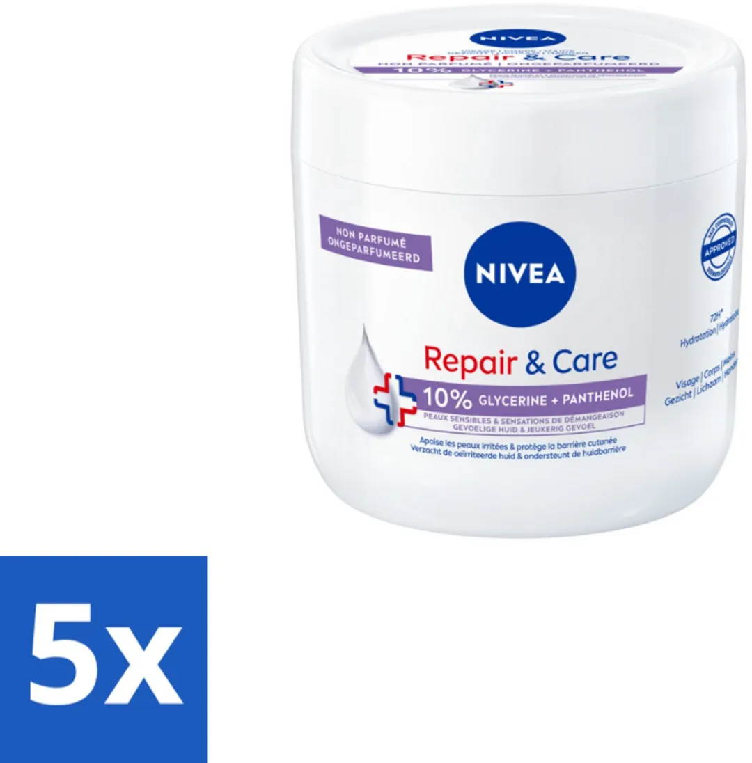 NIVEA Bodycrème Herstel & Verzorging Gevoelig 400ml - 5 Stuks