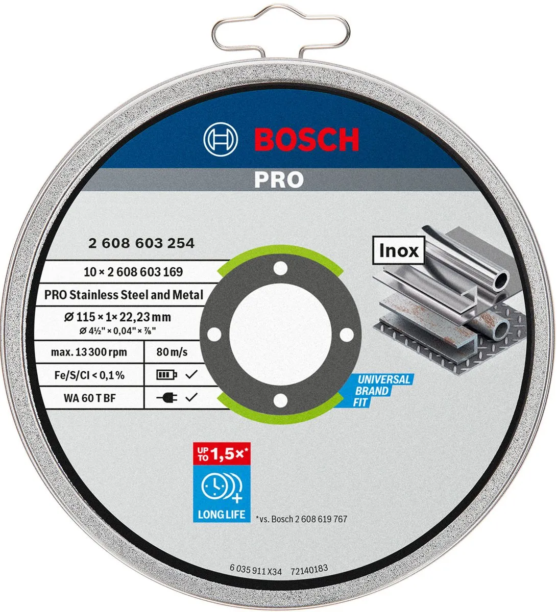 Bosch Doorslijpschijf Standard for Inox 115mm - 10 Stuks