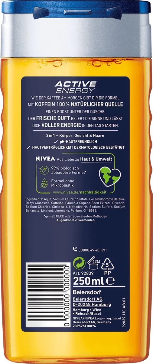 NIVEA Men Active Energy Douchegel 250ml - 18 Stuks