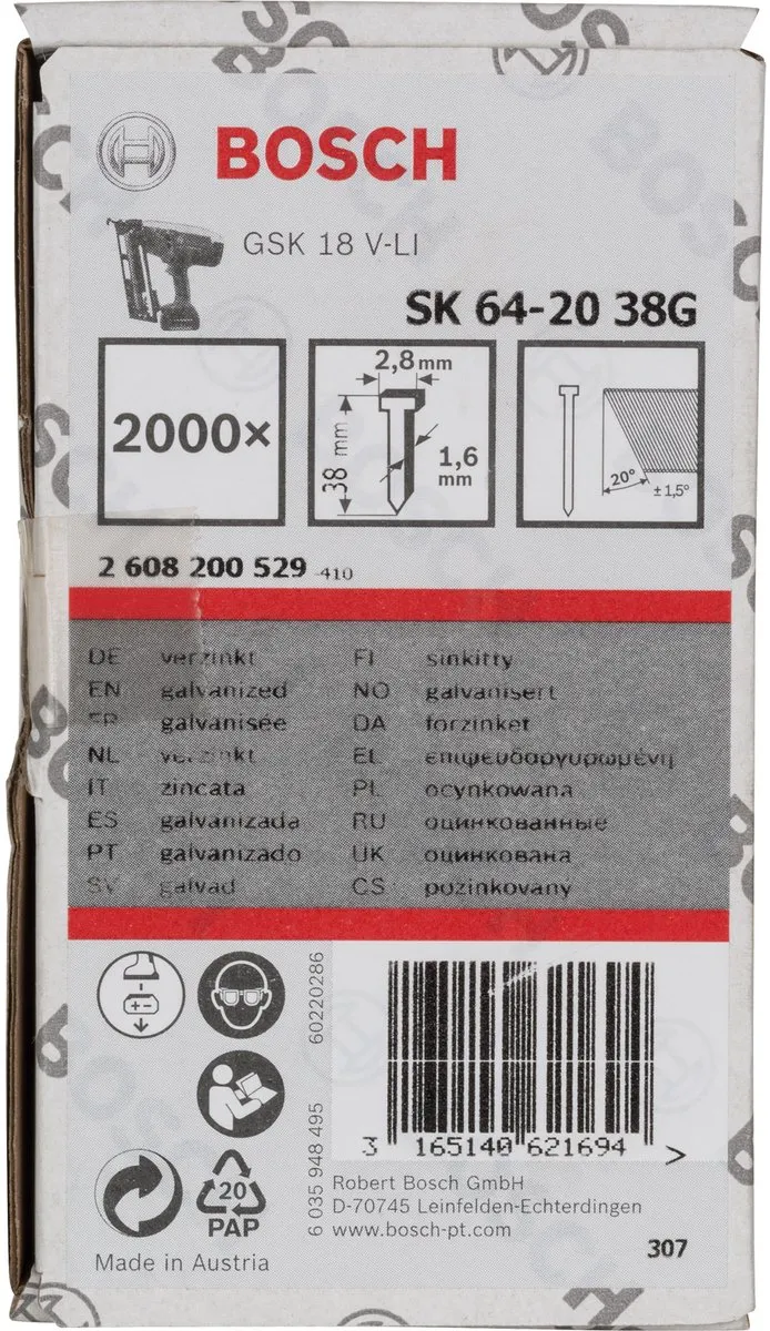 Bosch SPIJKER SK64-20 38G - 2000 Stuks