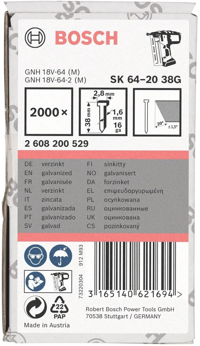 Bosch SPIJKER SK64-20 38G - 2000 Stuks
