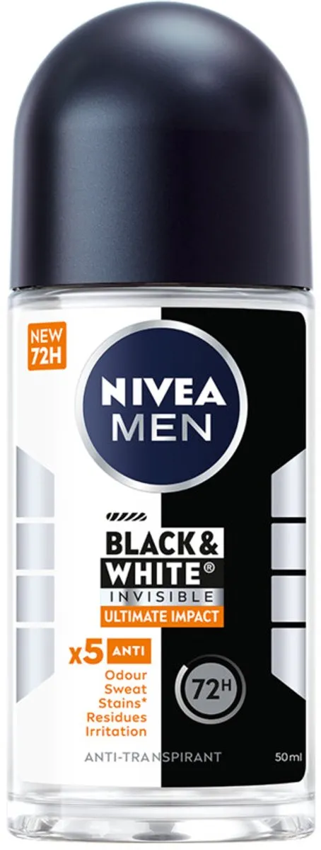 NIVEA MEN Black & White Ultimate Impact Deodorant Roller 250ml - 5x50ml