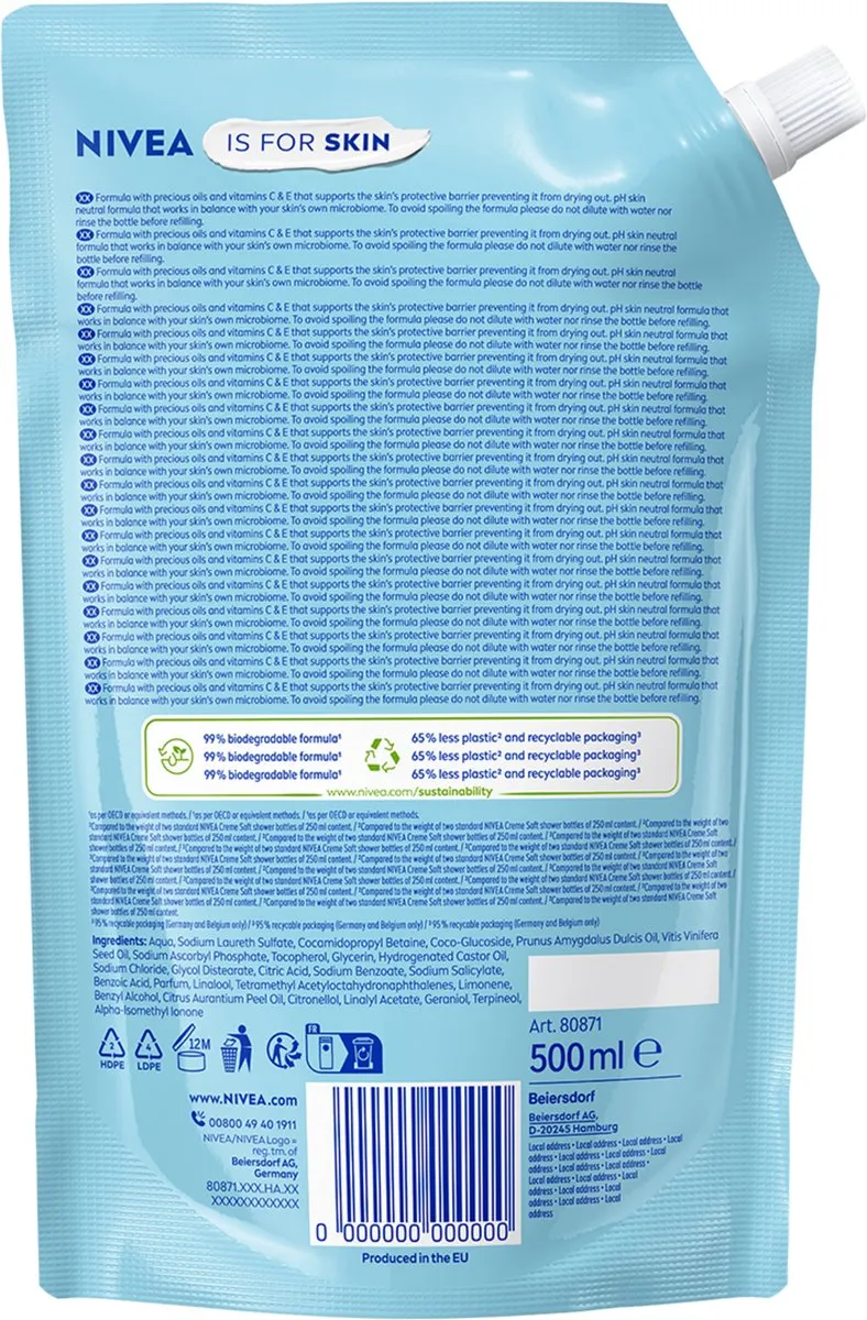 NIVEA Creme Soft Douchecreme Refill 3000ml - 6x500ml - afbeelding 6 van 6