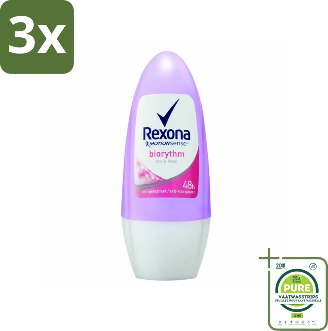 Rexona Biorythm Deo Roll-on 150ml - 3 Stuks