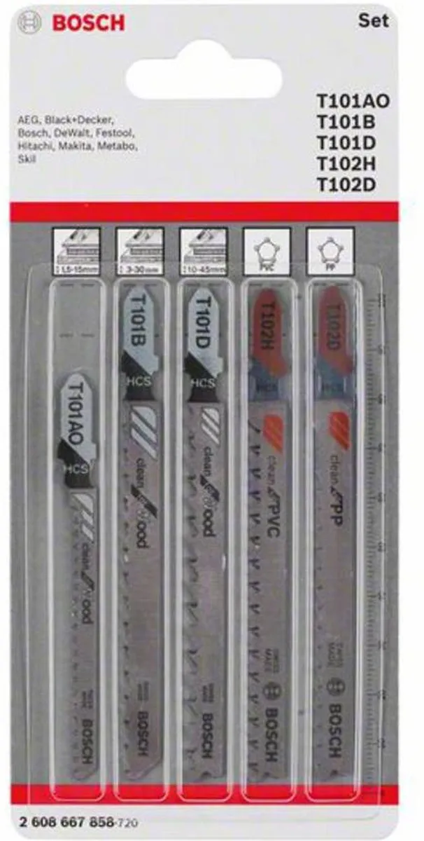 Bosch T-Shank Set Hout 5 Stuks - T101 AO/B/D