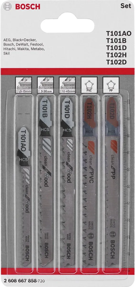 Bosch T-Shank Set Hout 5 Stuks - T101 AO/B/D