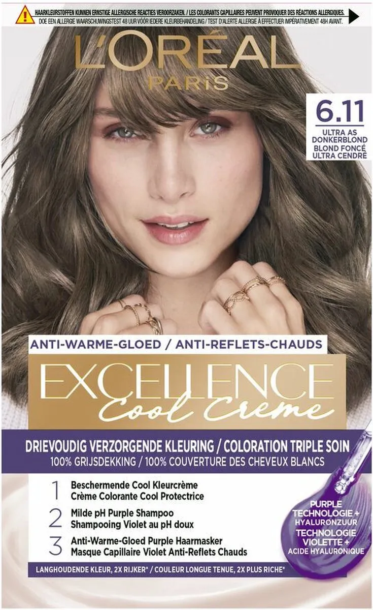 L'Oréal Paris Excellence Cool Cream 6.11 Ultra Ash Donkerblond - 6 Stuks