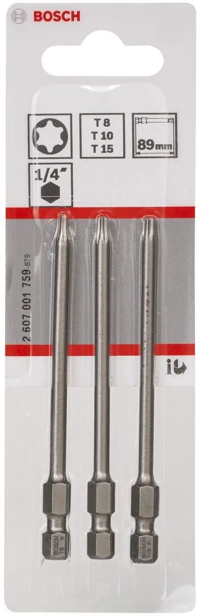 Bosch BITSETXH-TORS/T8.T10.T15/89MM 3-delig Extra Hard Torx Bitpack