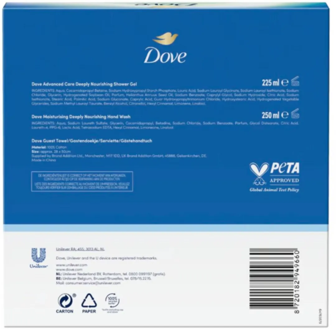 Dove Deeply Nourishing Geschenkset - Handzeep Douchegel Washandje