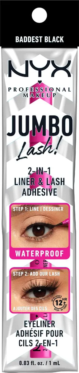 NYX Jumbo Lash 2-in-1 Zelfklevende Eyeliner 01 Baddest Black