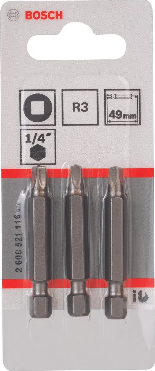 Bosch BIT 4-Kant 3xH 1/4" 49mm 2608521116 - 3 Stuks
