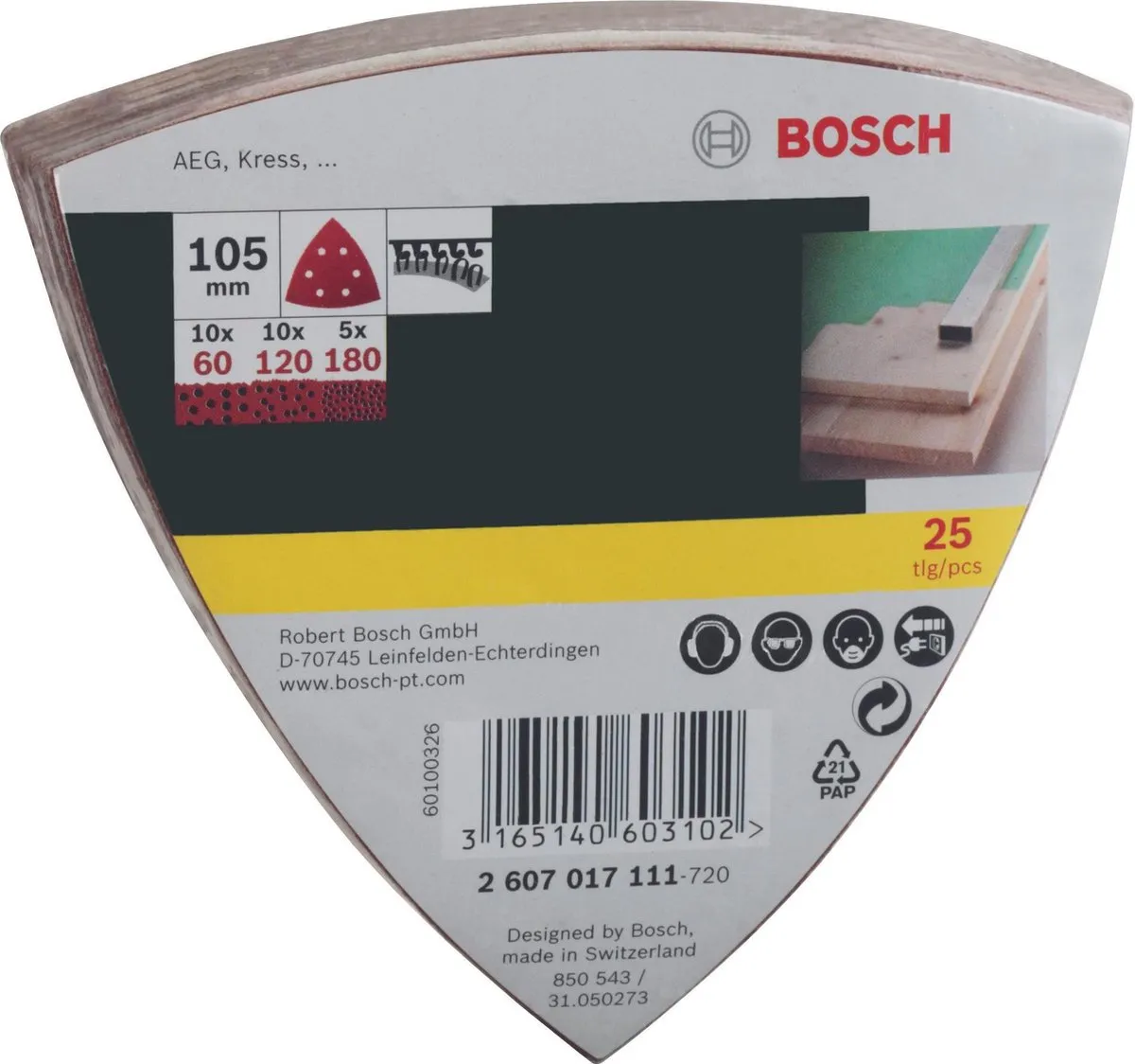 Bosch 25-delige Schuurbladenset Deltaschuurmachine 105mm - Korrel 60/120/180