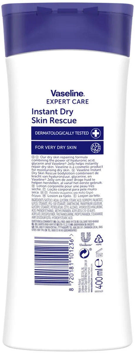Vaseline – Bodylotion – Expert Care Instant Dry Skin Rescue – 400 ml - 1 stuk