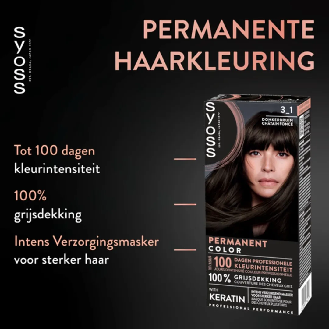 SYOSS Permanent Haarkleuring 3-1 Donkerbruin - 3x345ml