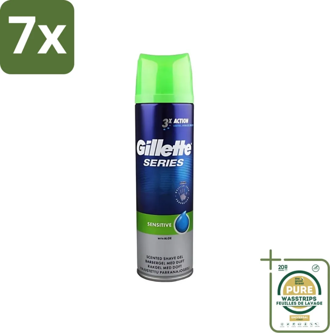 7 x Gillette Series - Scheergel - Sensitive - Aloe Vera - Voor de gevoelige huid - 200 ml - Grootverpakking - Gevoelige Huid - Scheergel - Aloe Vera - Menthol - Scheren