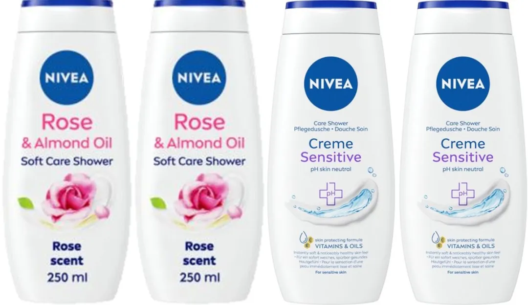 NIVEA Douchegel Mix 4 Stuks (2x Rose & Almond Oil + 2x Crème Sensitive)