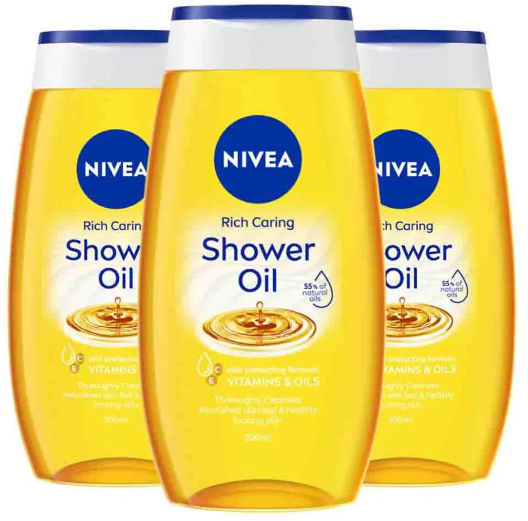 NIVEA Doucheolie Rich Caring 200ml - 3 Stuks