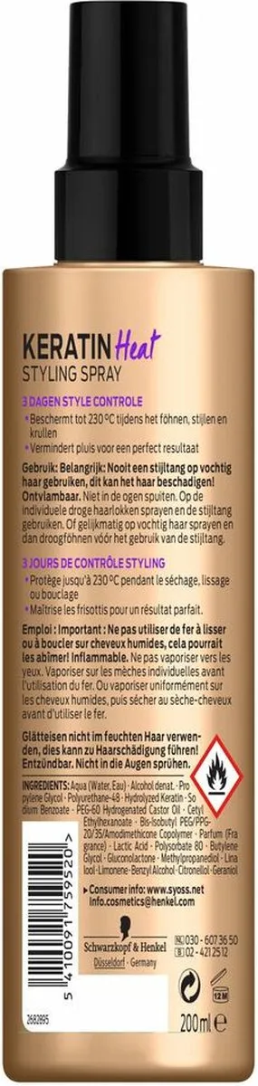 SYOSS Keratine Heatprotection Spray 200ml - 6 Stuks
