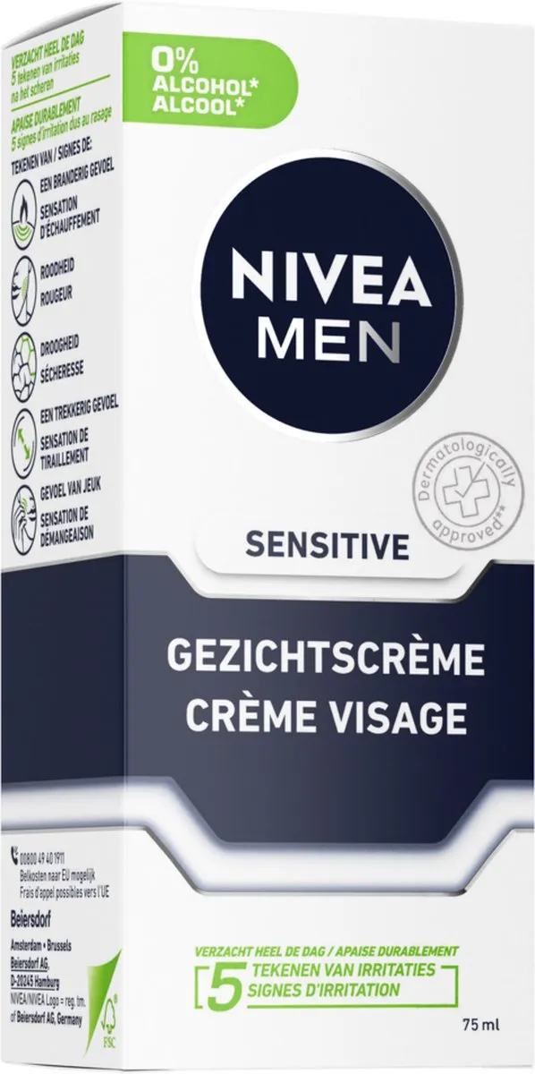 NIVEA MEN Sensitive Gezichtscrème 75ml - 2 Stuks