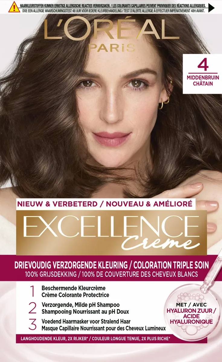 L'Oréal Paris Excellence Crème 4 Middenbruin - Haarverf 1035ml