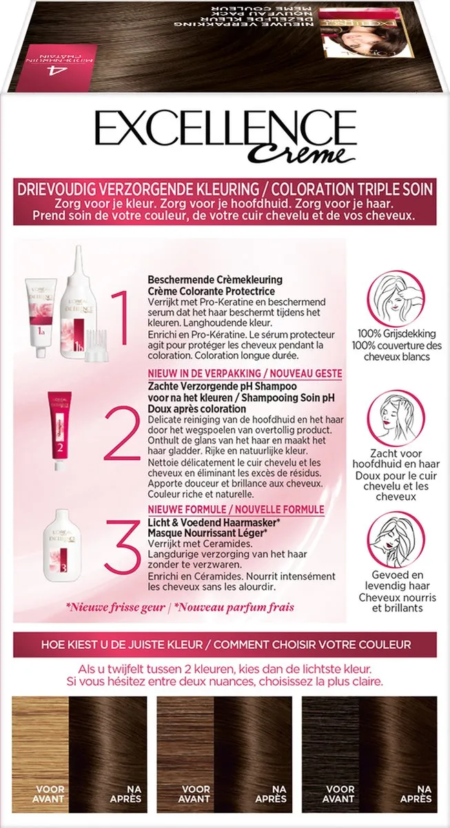 L'Oréal Paris Excellence Crème 4 Middenbruin - Haarverf 1035ml