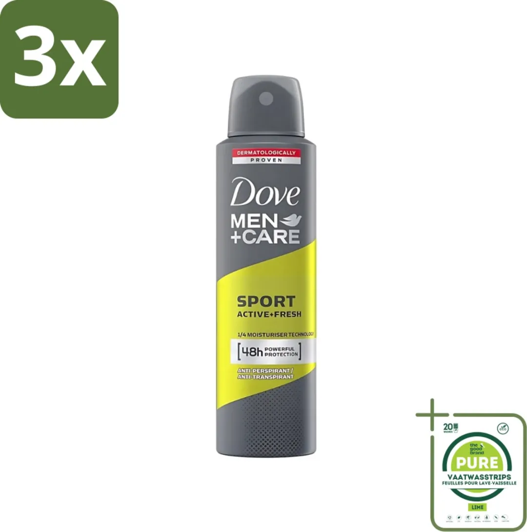 3 x Dove - Deodorant - Men Care Sport Active Fresh - Verfrissend en energiek - 150 ml - Grootverpakking - Deodorant - Mannen Deodorant - Sport Deodorant - Zweetvrije Deodorant - Dove Men+Care