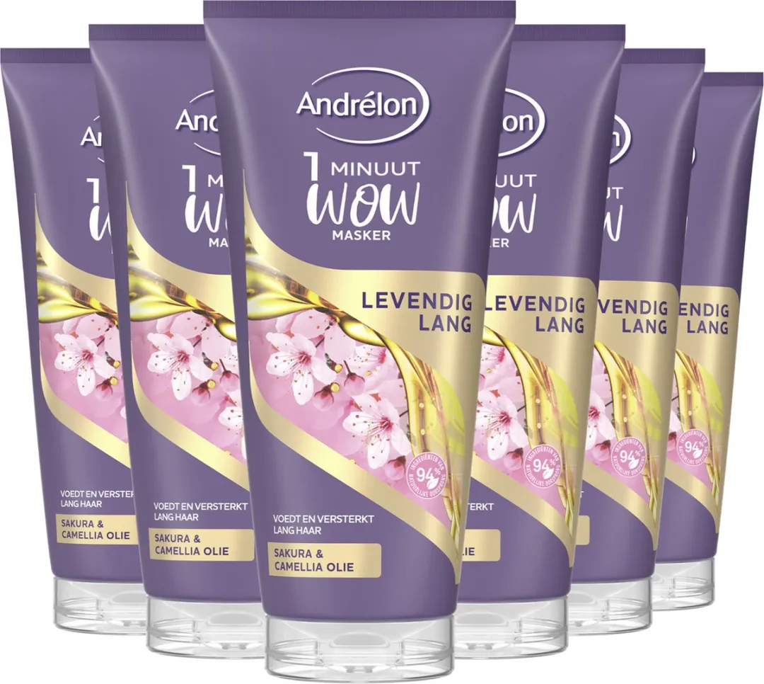 Andrélon 1 Minuut WOW Masker Levendig Lang - 6x180ml