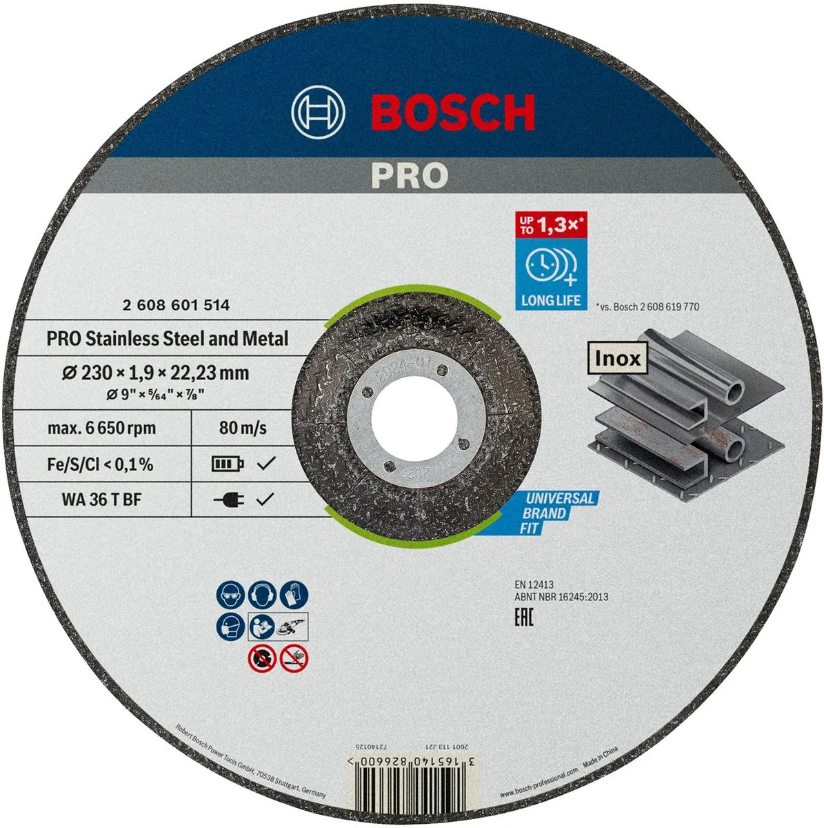 Bosch Doorslijpschijf 230mm - 22.23mm As - 1 Stuk