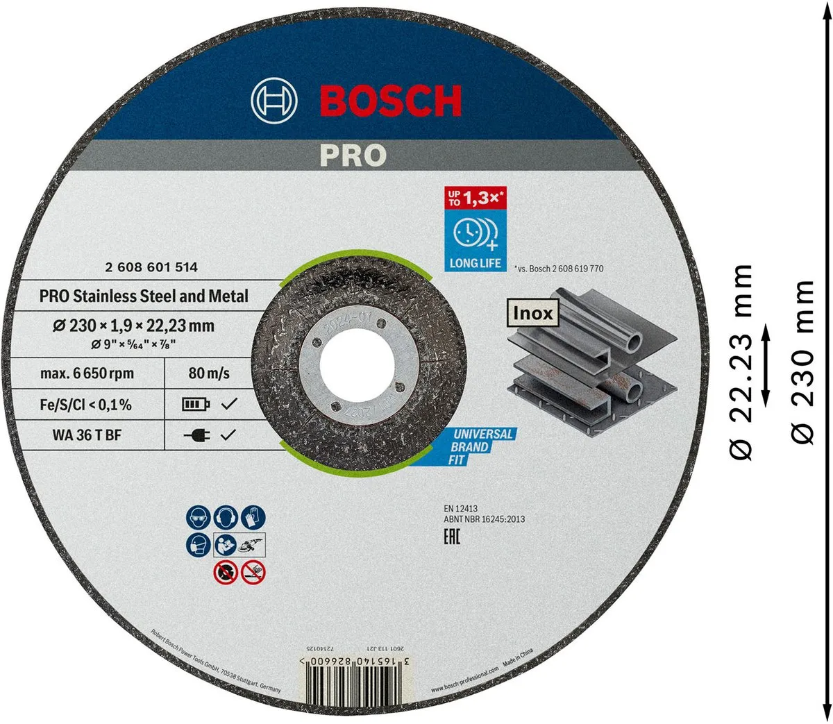 Bosch Doorslijpschijf 230mm - 22.23mm As - 1 Stuk