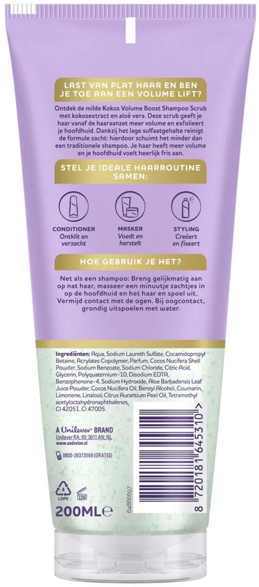 Andrélon Kokos Volume Boost Shampoo Scrub 200ml - 3 Stuks